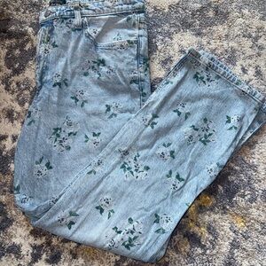 Rose patterned straight leg jeans